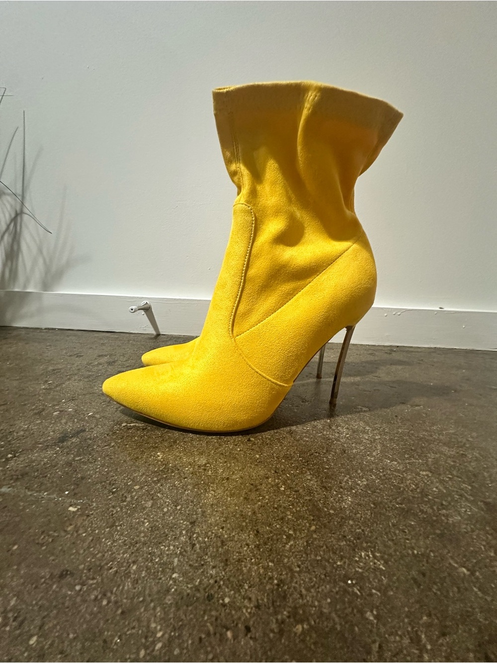 Yellow Pointed Stiletto Sock Boots